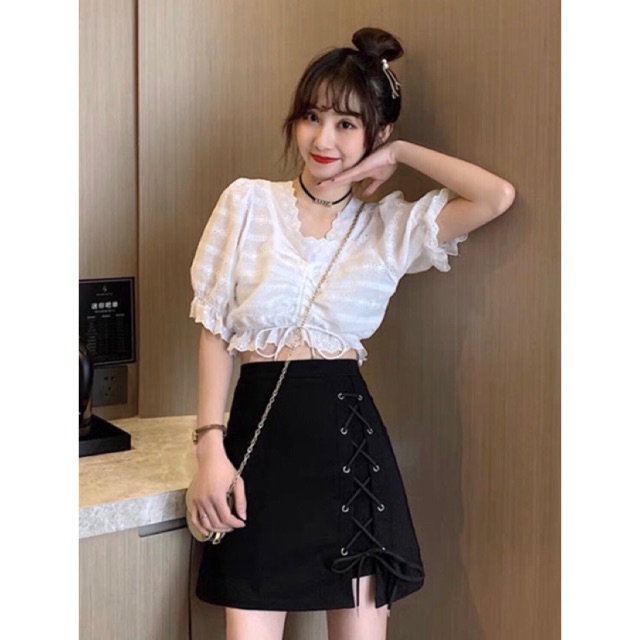 Chân váy đan dây 1 bên chất kaki | BigBuy360 - bigbuy360.vn