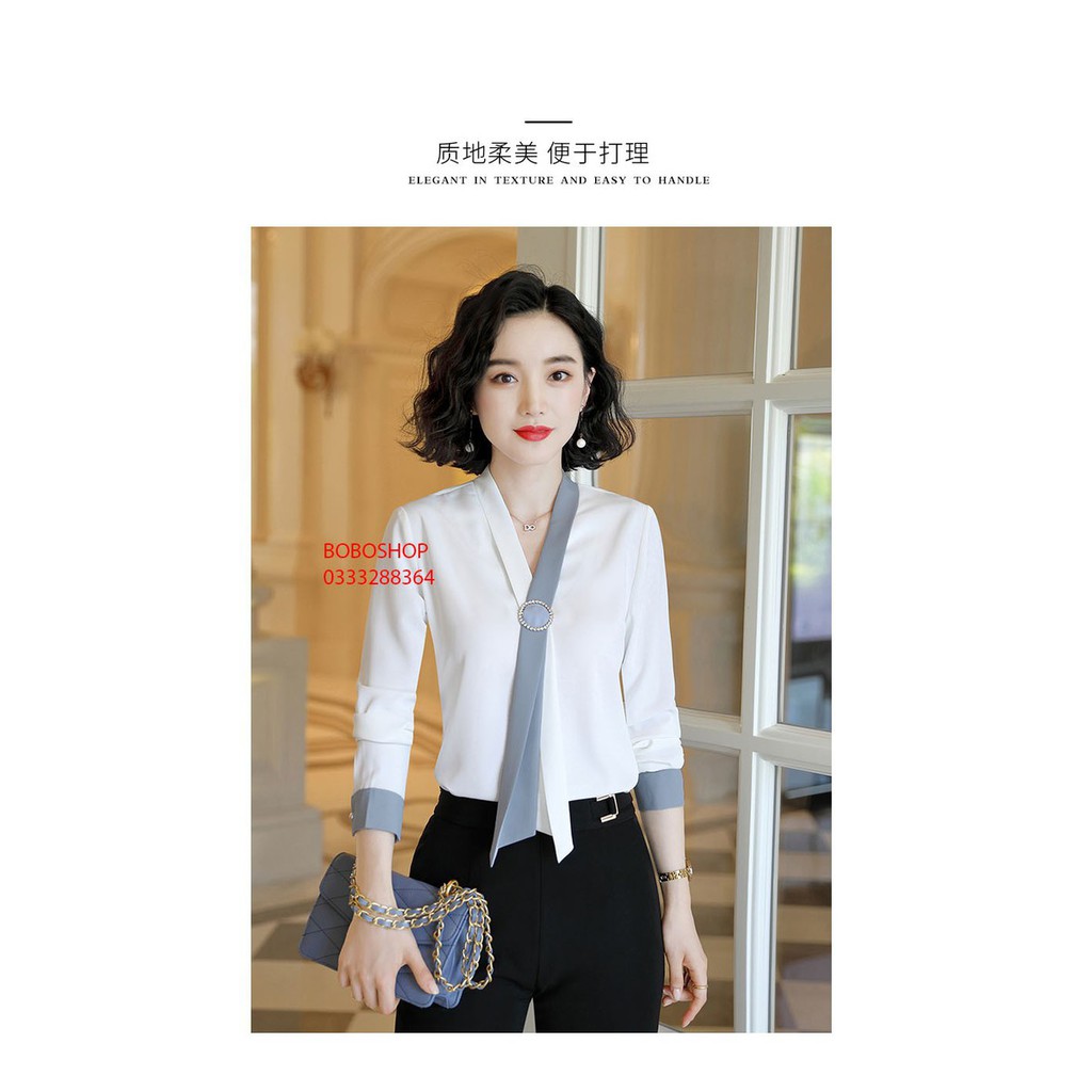 Áo sơ mi công sở ❣️FREESHIP❣️ Áo kiểu cổ khuyên tròn phong cách - Hàng thiết kế chuẩn