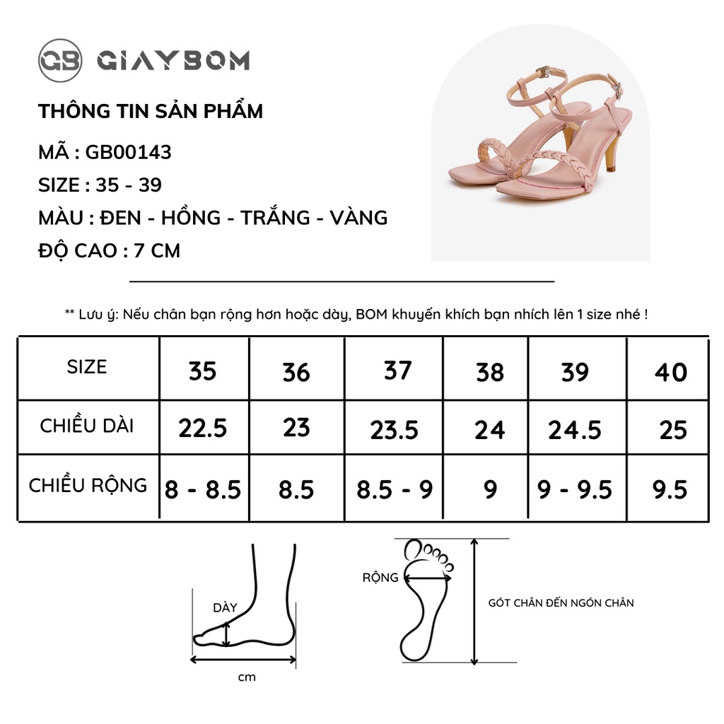 [Mã WABRMH99 giảm 12% đơn 99K]Giày Sandal Cao Gót giayBOM Quai Đan Gót Trụ Cao 5 cm GB00143