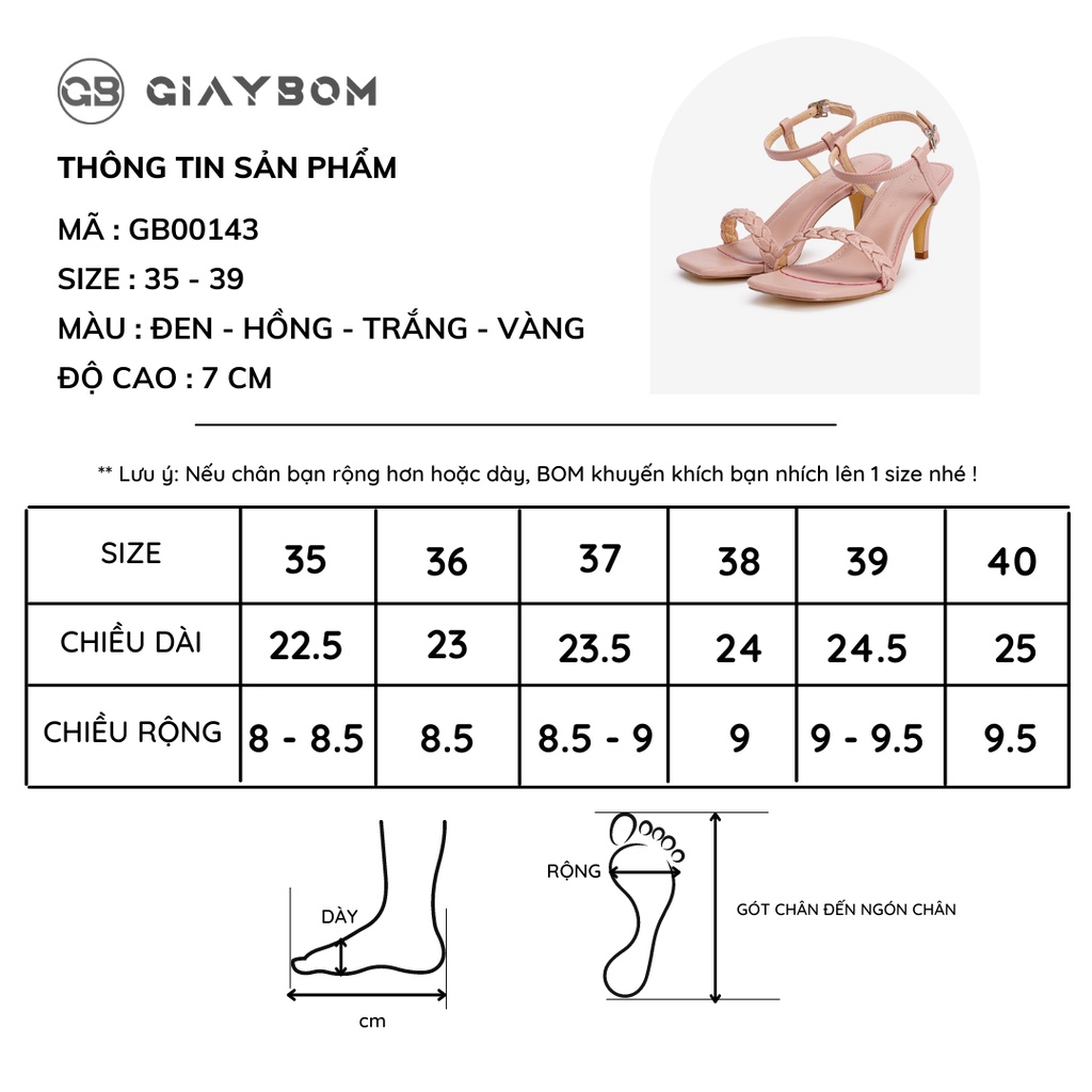 [Mã WABRMH99 giảm 12% đơn 99K]Giày Sandal Cao Gót giayBOM Quai Đan Gót Trụ Cao 5 cm GB00143