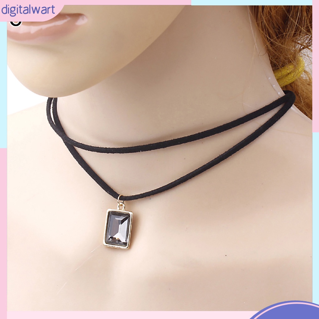 Vòng cổ choker nhung 2 lớp mặt đá chữ nhật giản dị cho nữ