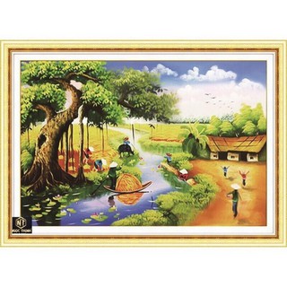 Tranh đính đá phong cảnh mùa lúa chín 100x70cm vs161