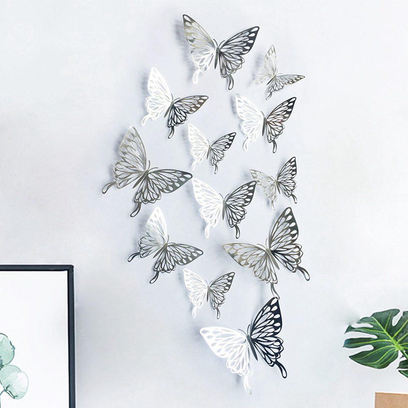 12 Sticker Dán Tường Hình Con Bướm 3d Dùng Trang Trí Tiệc Cưới