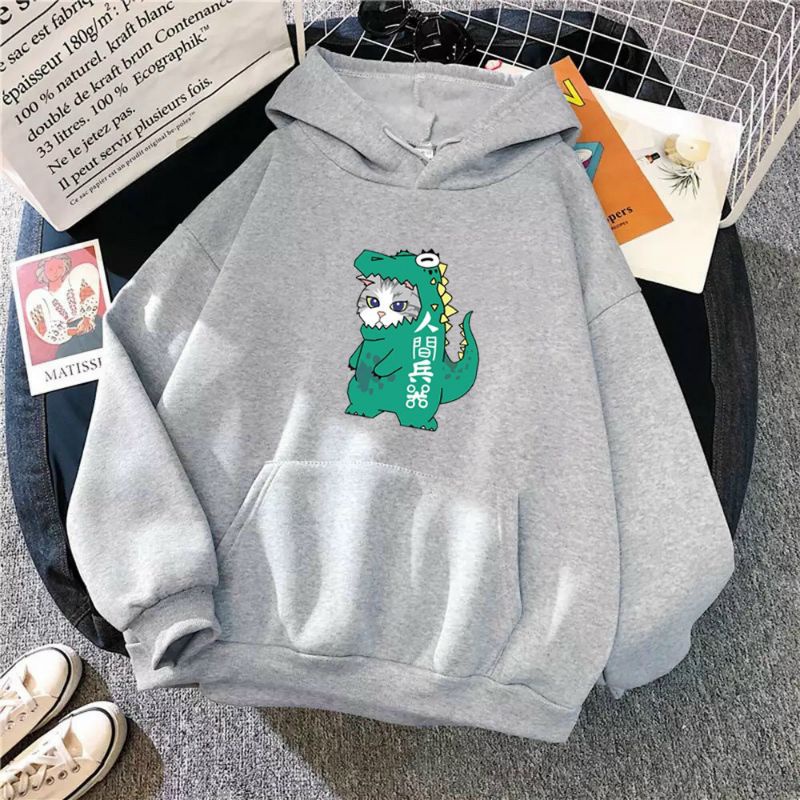 ÁO KHOÁC NỈ HOODIE UNISEX- NAM NỮ- PHONG CÁCH,MAY KĨ-IN MÈO COSPLAY KHỦNG LONG