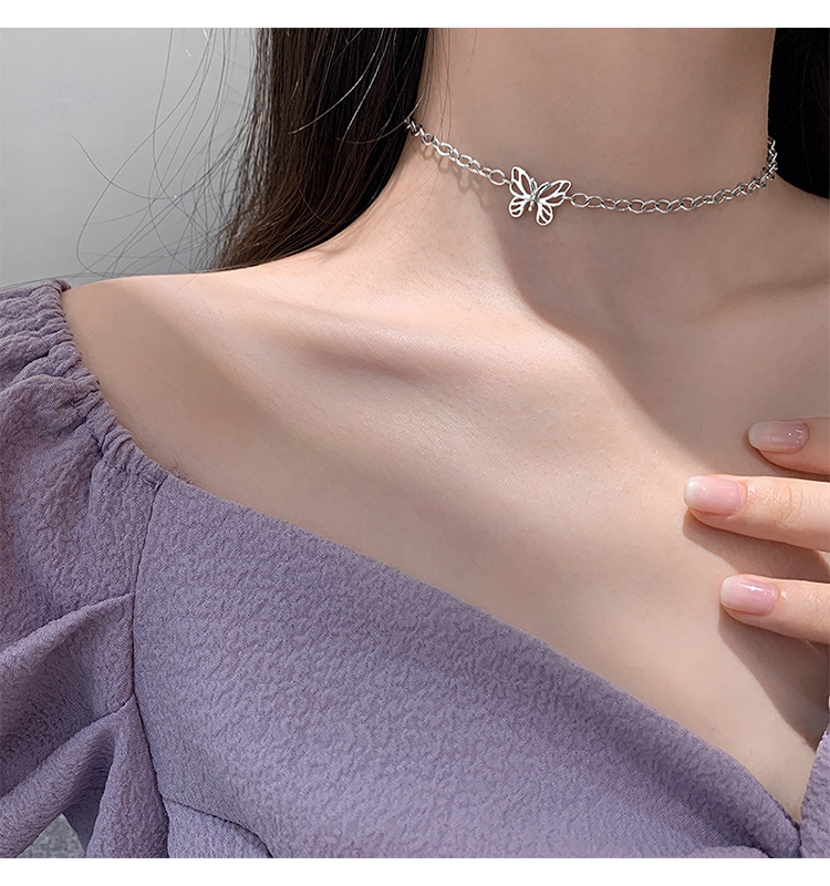 vòng cổ Hợp Kim Mặt Hình Bướm Đính Đá Sang Trọng Cho Nữ