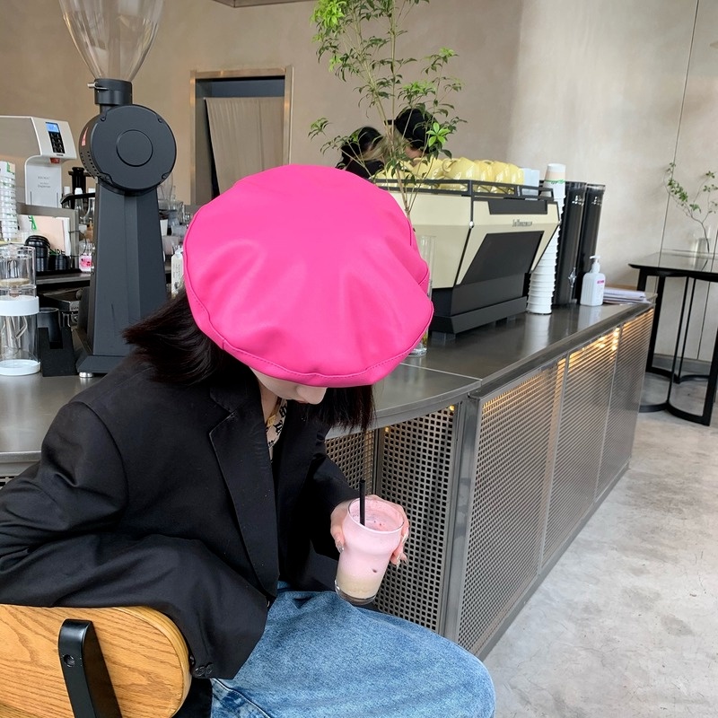 Mũ nồi da màu trơn phong cách retro thời trang Hàn quốc