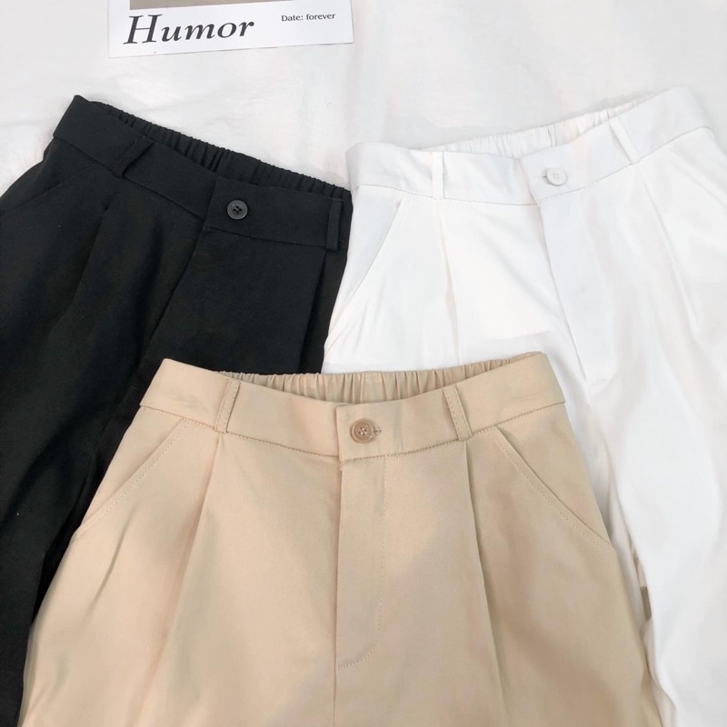 Quần kaki lưng chun LOSI ống rộng màu TRẮNG/BE/ĐEN 🖤 Nam nữ unisex 🖤 Quần ống rộng kaki hàn