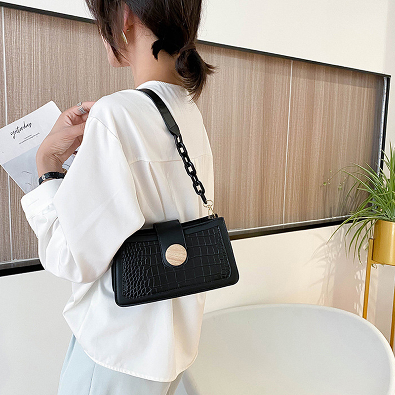 【dayday】Vintage Crocodile Pattern Women Baguette Bag Classic Handbag Shoulder