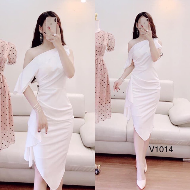 V1014-Sỉ Đầm body lệch vai(video tại kho)