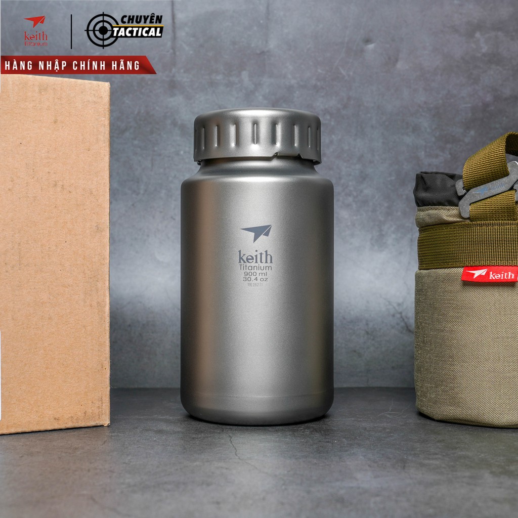 Bình Titanium 900ml Công Nghệ Không Ren + Bao Đựng và Dây Đeo Keith Ti3035
