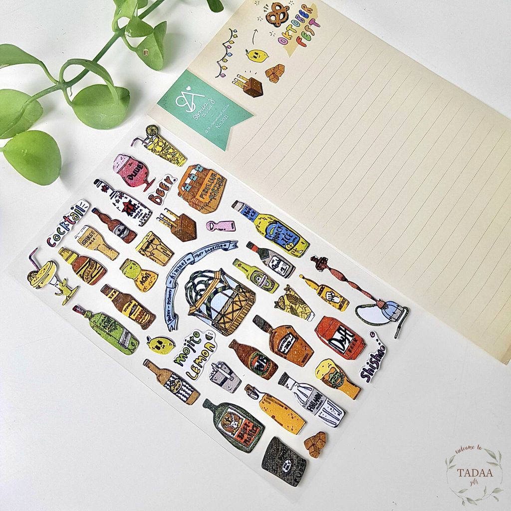 Sticker tem vintage trong suốt, animal, bánh kem, food phong cách retro