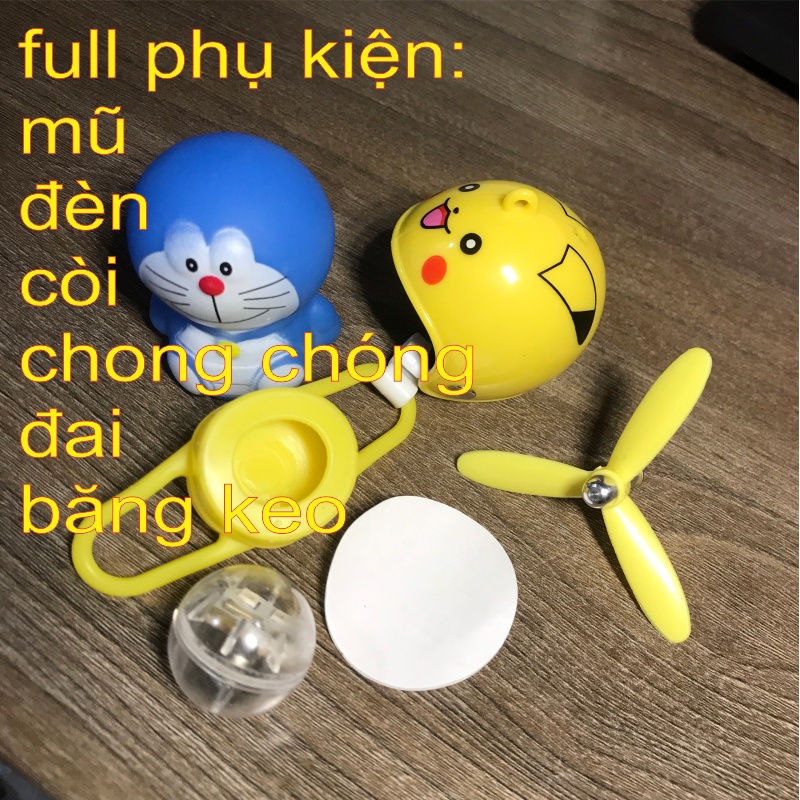 Doremon gắn xe máy, xe đạp, ô tô, mũ bảo hiểm, Doraemon đội mũ bảo hiểm chong chóng, có đèn phát sáng