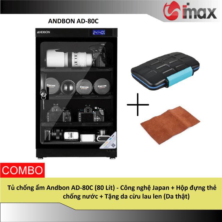 Tủ chống ẩm Andbon AD-80C (80 Lít) - Công nghệ Japan + Hộp đựng thẻ chống nước + Tặng da cừu lau len (Da thật)