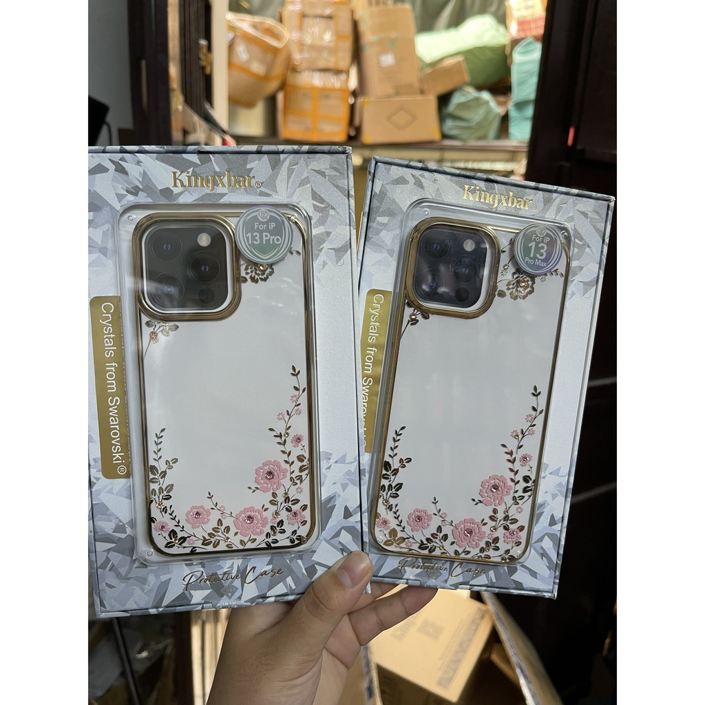 CHÍNH HÃNG iPhone 13 Pro, 13 Pro Max - Ốp lưng đính đá hoa đá vàng cao cấp