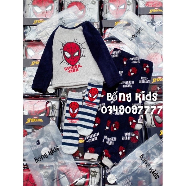 Bộ Nỉ Bông Bé Trai Siêu Nhân Nhện Kèm Tất PR