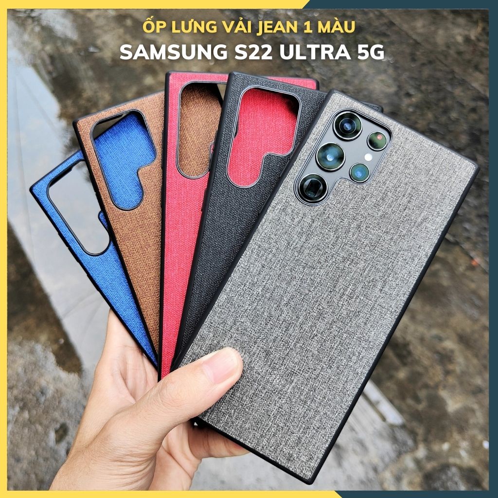 Ốp lưng s22 ultra nhựa cứng viền đen chống vân tay vải jean 1 màu phụ kiện điện thoại huỳnh tân store