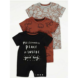 Set 3 romper cộc Voi con chất cotton cho bé trai G.eorge UK A.uth size 6/9m đến 18/24m