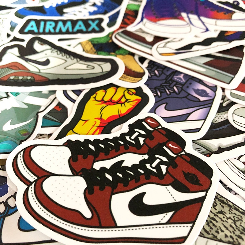 Sticker Sneaker Set 50 Hình Decal Cắt Sẵn Giày Nike Jordan Dán Điện Thoại Laptop Sổ Xe Tường Mũ Bảo Hiểm Ván Trượt Vali