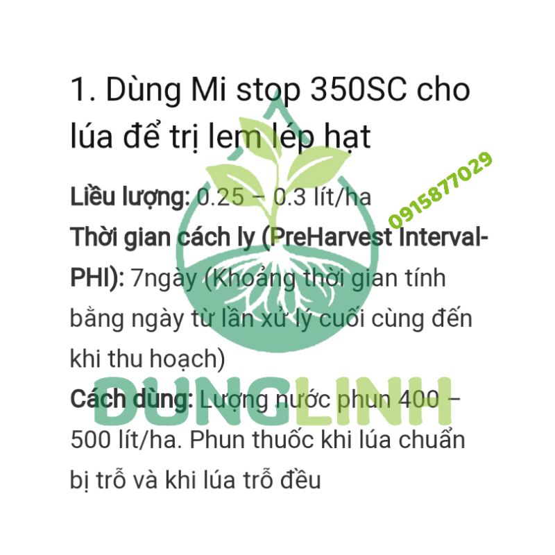 Thuốc trừ bệnh Mi Stop 350SC chai 240ml  Trừ đạo ôn, lem lép hạt trên lúa