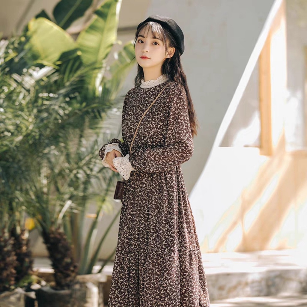 Đầm bầu dài tay hoa nhí M151 chất lụa hoa thời trang thiết kế freesize