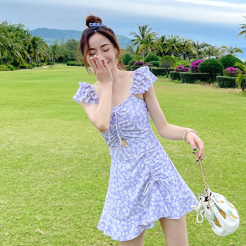 Bộ Đồ Bơi Một Mảnh Phối Bèo In Họa Tiết Hoa Phong Cách Hàn Quốc Dành Cho Nữ
