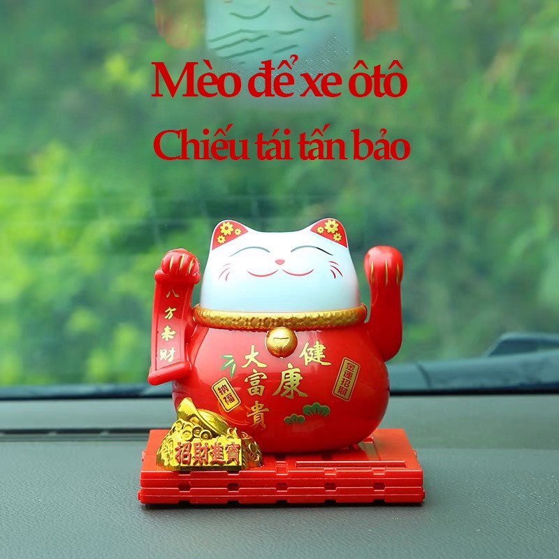Mèo thần tài năng lượng ,mèo cục vàng ,mèo đỏ vẫy tay bằng nhựa -phật giáo tuệ quang