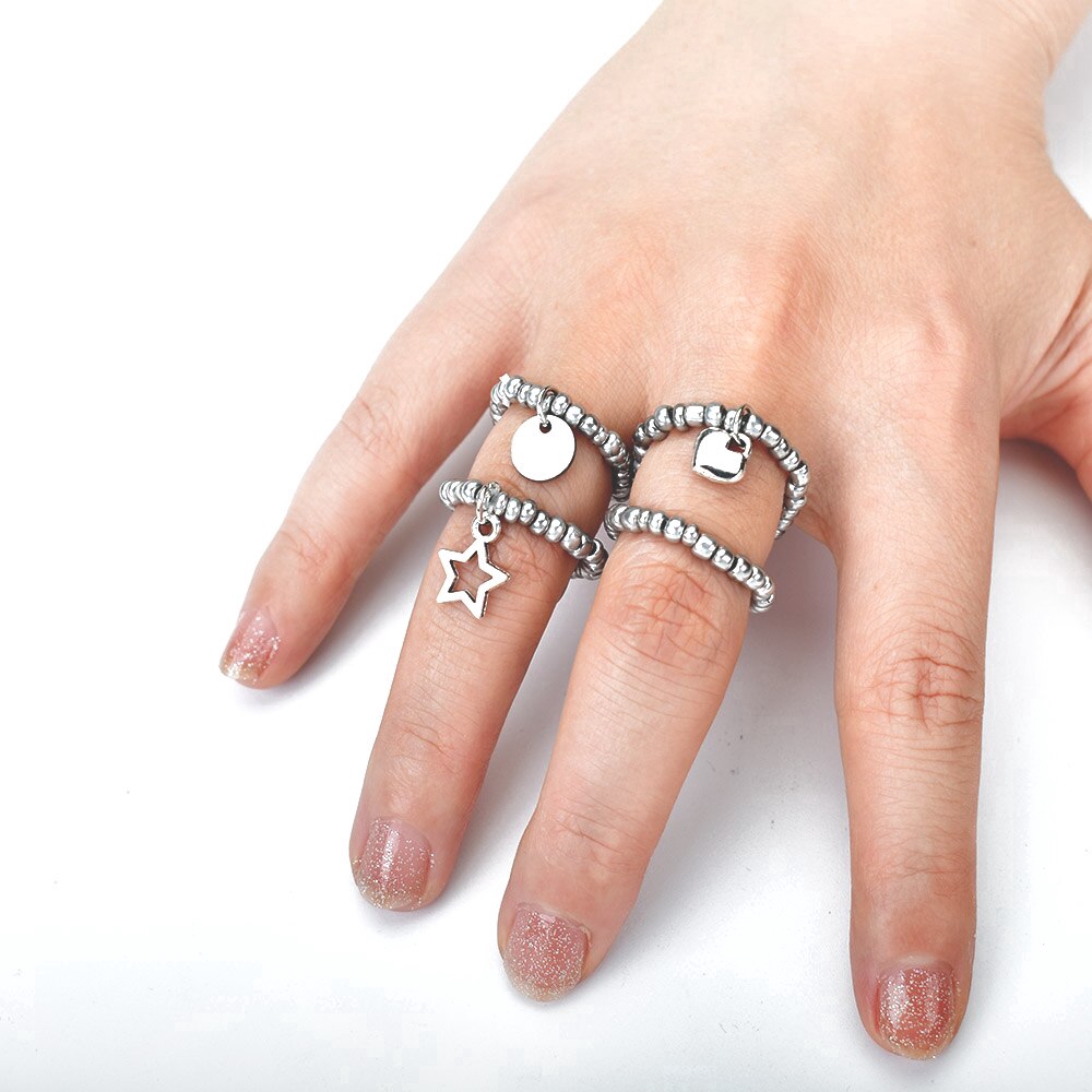 Nhẫn đeo tay kim loại mặt hình trái tim nhiều màu sắc thời trang cho nữ