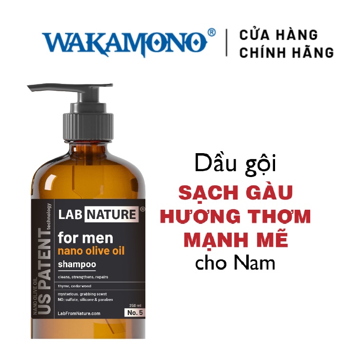 Dầu gội dành cho Nam Wakamono Lab Nature No.5 - Công nghệ Nano Dầu Olive - 250ml