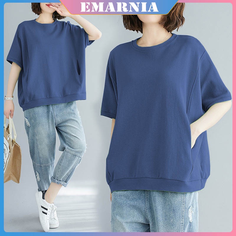 Áo Thun Tay Ngắn Màu Trơn Kiểu Mới Phong Cách Hàn Quốc Dễ Phối Đồ Size M-4XL