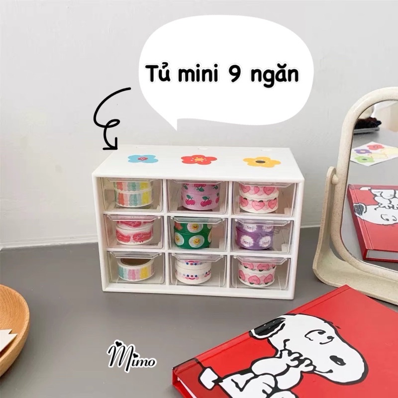 Tủ nhựa đa năng 9 ngăn mini trong suốt đựng đồ dùng học tập, hộp đựng trang sức phụ kiện siêu xinh