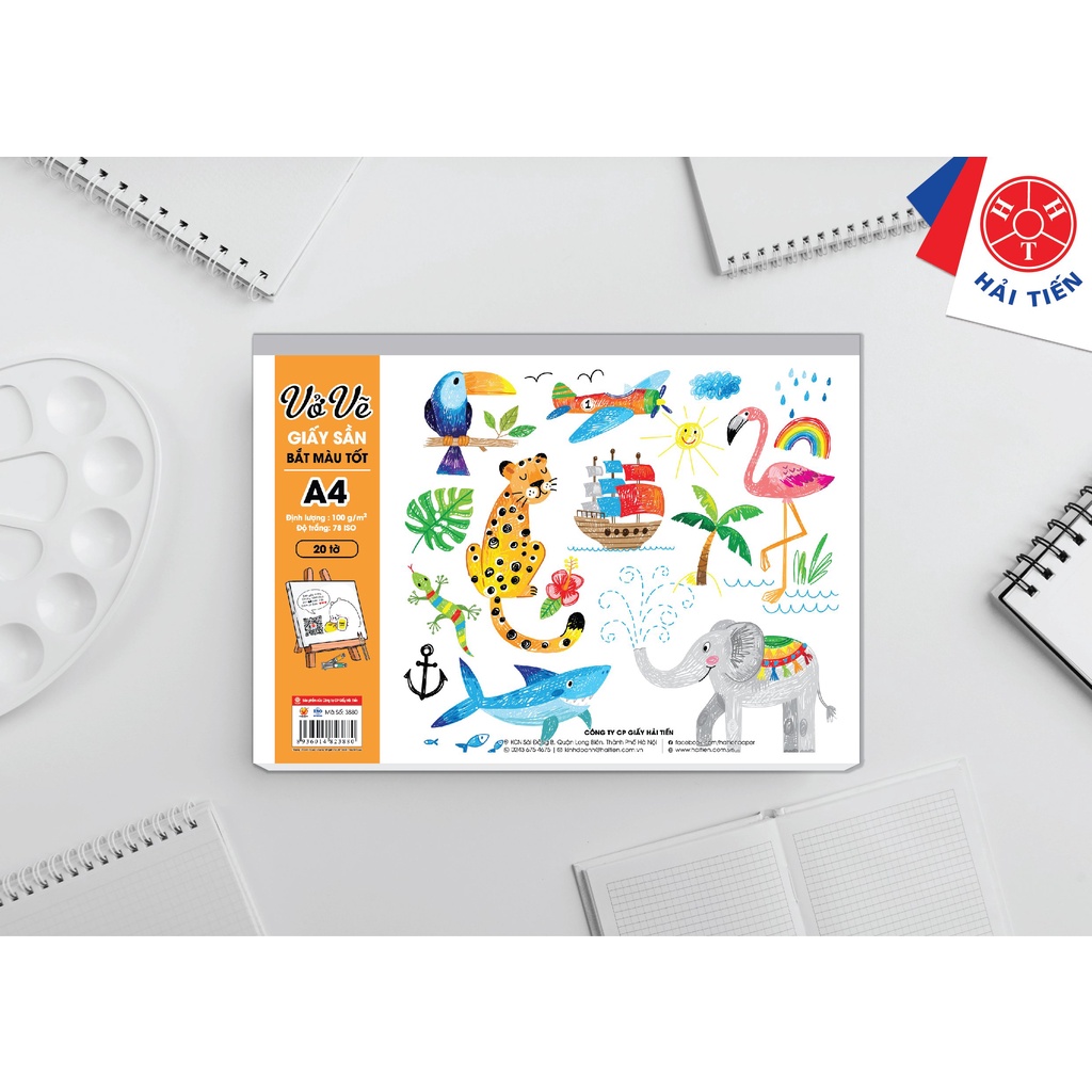 HẢI TIẾN Vở vẽ A4 Giấy Vàng Sần - Bắt màu tốt (Lốc 5 cuốn, 10 cuốn)