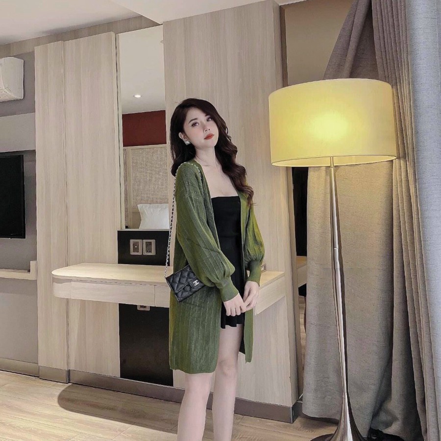 Áo Khoác Cardigan Len Nữ Dáng Dài TEMA - Áo Khoác Cardigan Len Tay Bồng | BigBuy360 - bigbuy360.vn