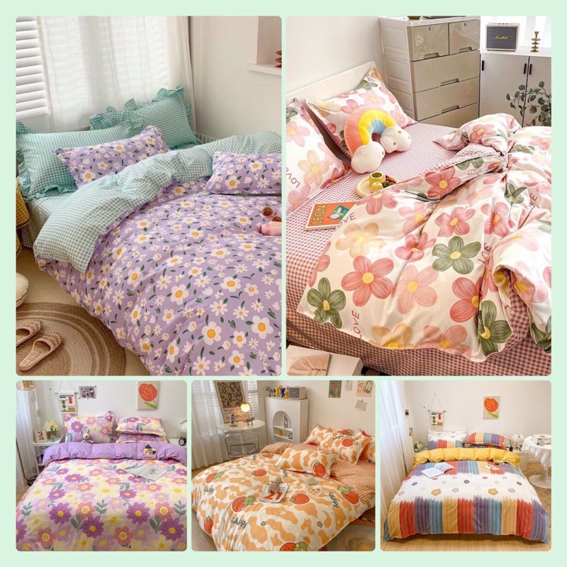 Bộ Chăn Ga Gối Poly Cotton Cao Cấp Nhập Khẩu JAPAN - Tông Đỏ Cam Hồng