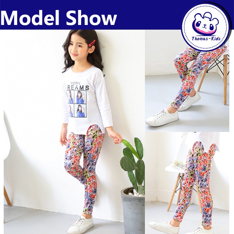 [THOMAS Kids] Quần Legging Dài Bằng Lụa Sữa Mỏng Co Giãn In Họa Tiết Cho Bé Gái 3-10 Tuổi Bán Sỉ