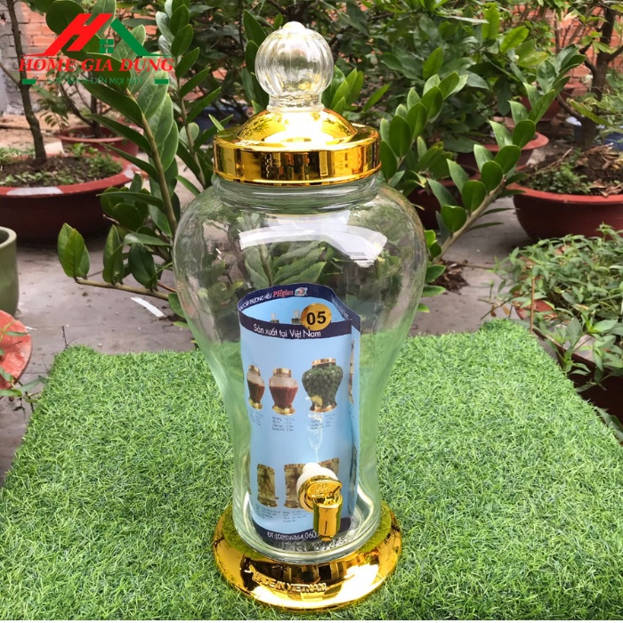 Bình ngâm rượu sâm thủy tinh  Phú Hoà 5 lít có van và không van