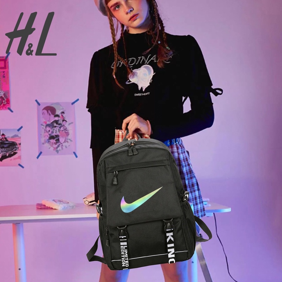 Balo Đi Học Ulzzang Thời Trang Korea Style Logo NIKE Phát Sáng, Có Ngăn Chống Sốc Laptop Chống Nước Dùng Đi Chơi Du Lịch