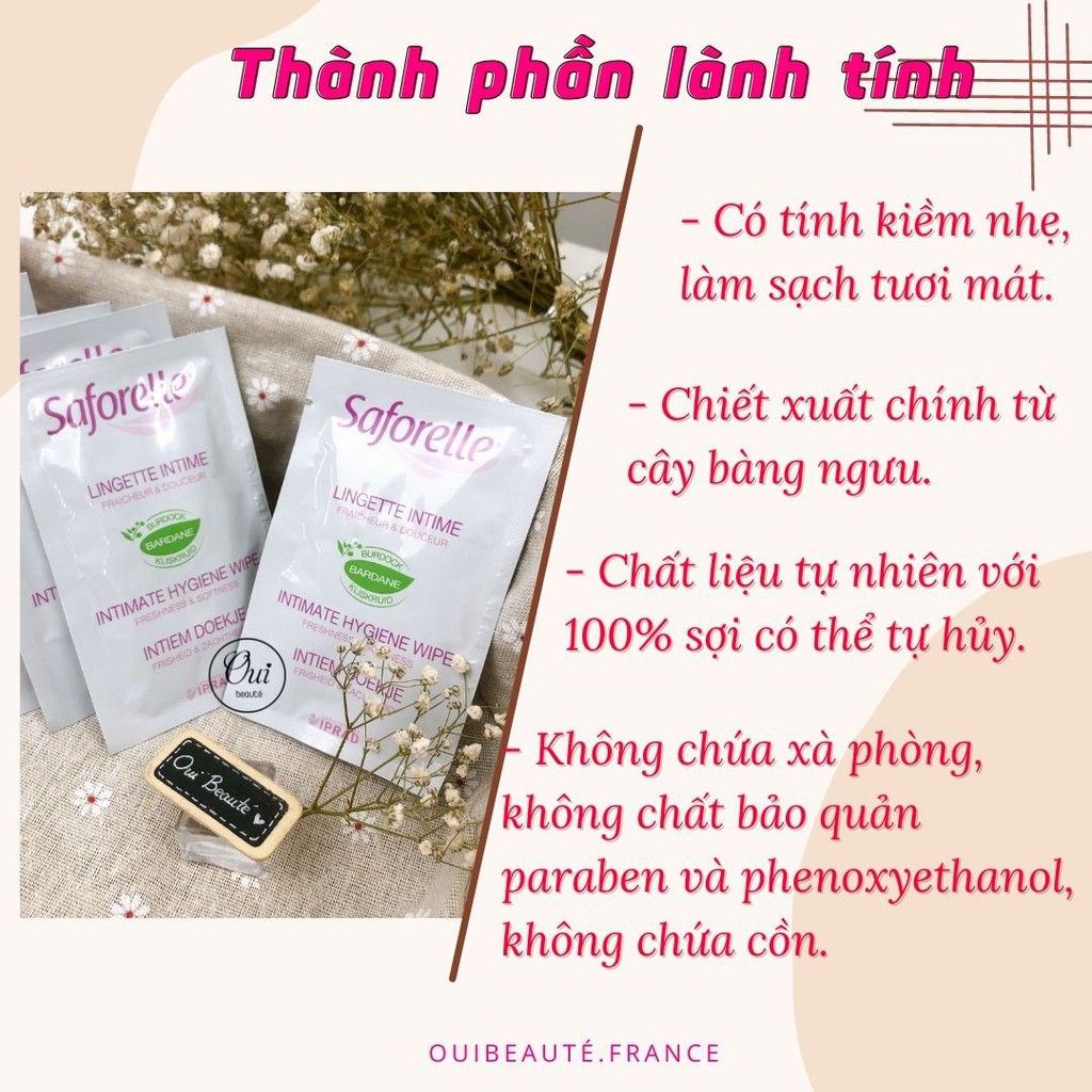 Khăn ướt vệ sinh phụ nữ Saforelle Intimate 10 miếng, Khăn ướt phụ khoa Ouibeaute