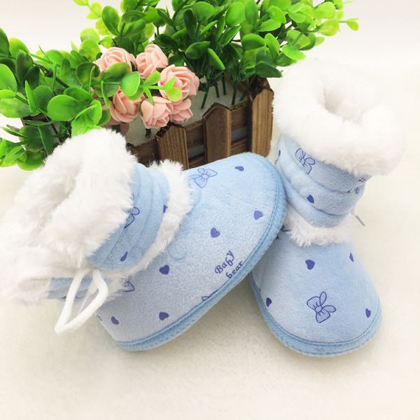 Giày boot chất liệu cotton phối lông họa tiết chấm bi đáng yêu cho bé