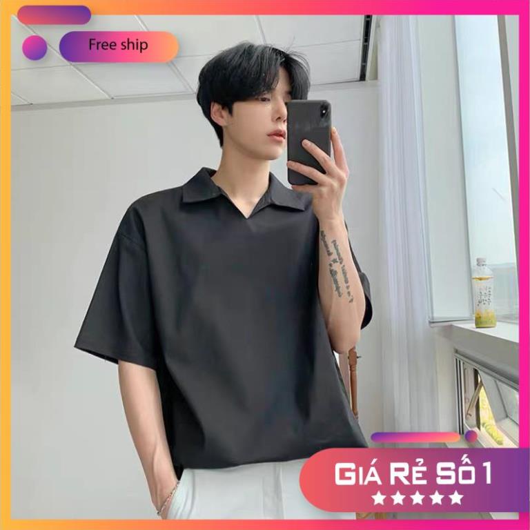 HÀNG CHUẨN L1 - Áo Sơ Mi Tay Lỡ Cổ Chui Basic Trơn, Form Rộng, Unisex Nam Nữ Tay Ngắn Style Hàn Quốc