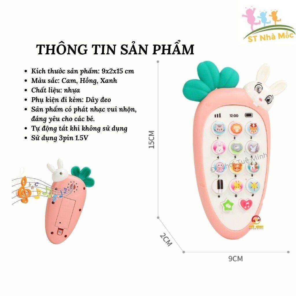 Điện Thoại Cà Rốt- Thỏ Đáng Yêu- Phát Nhạc -Đồ Chơi Thông Minh Cho Bé Phát Triển Thông Minh- Shop Mẹ Mốc