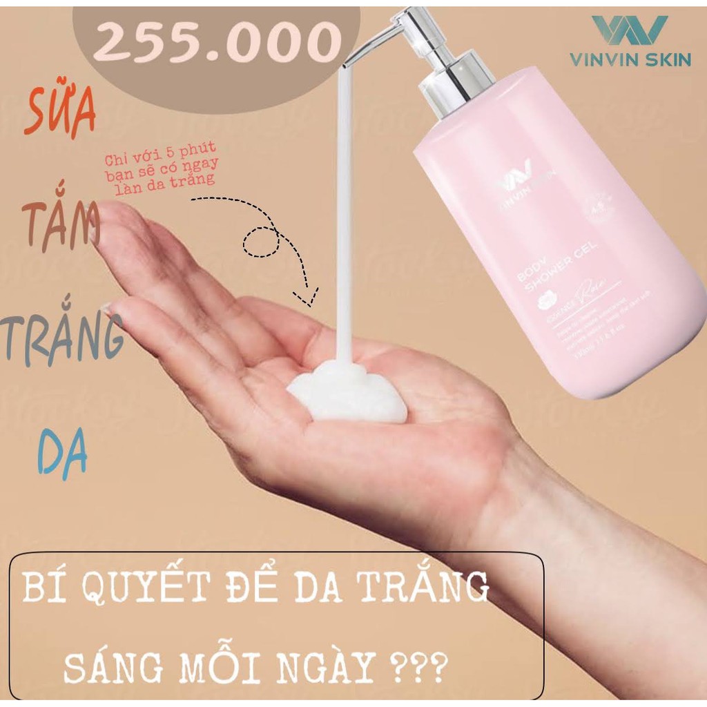 SỮA TẮM DƯỠNG TRẮNG DA HÀN QUỐC CHIẾT XUẤT HOA HỒNG - VINVIN SKIN TRẮNG HỒNG TỪ BÊN TRONG, NGĂN NGỪA LÃO HÓA DA.