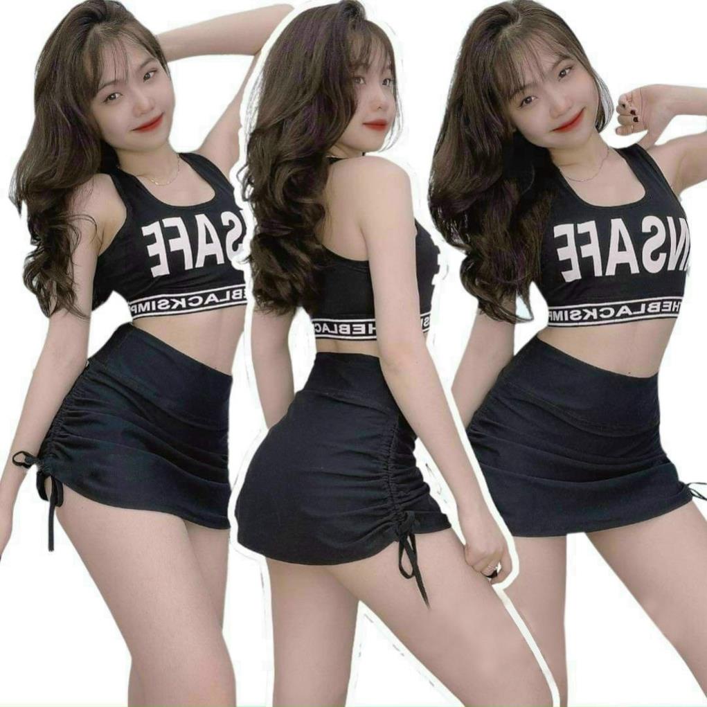 Quần Đùi Váy Dây Rút Tập Gym Yoga Thể Thao Nữ Cạp Cao Vải Cao Cấp Co Giãn Tốt Mặc Ôm Dáng