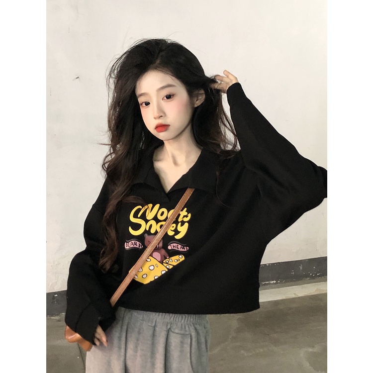 Áo sweater Tay Dài Dáng Rộng Cổ polo Thời Trang Mùa Thu Hàng Mới Dành Cho Bạn Nữ
