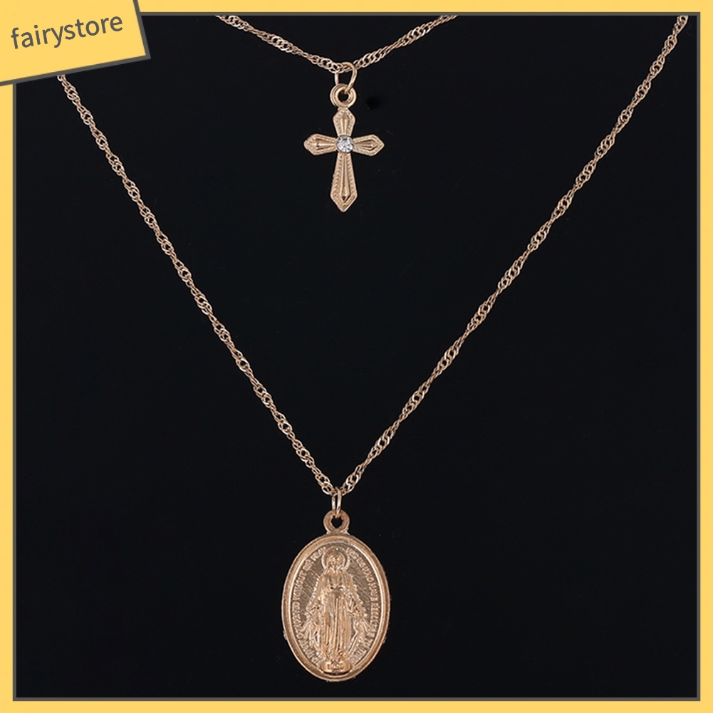 Dây chuyền đa lớp mặt hình chúa jesus và thánh giá thời trang