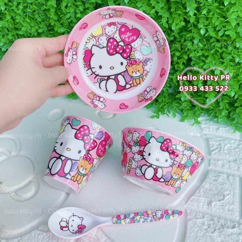 Combo chén ly muỗng dĩa Hello Kitty gấu