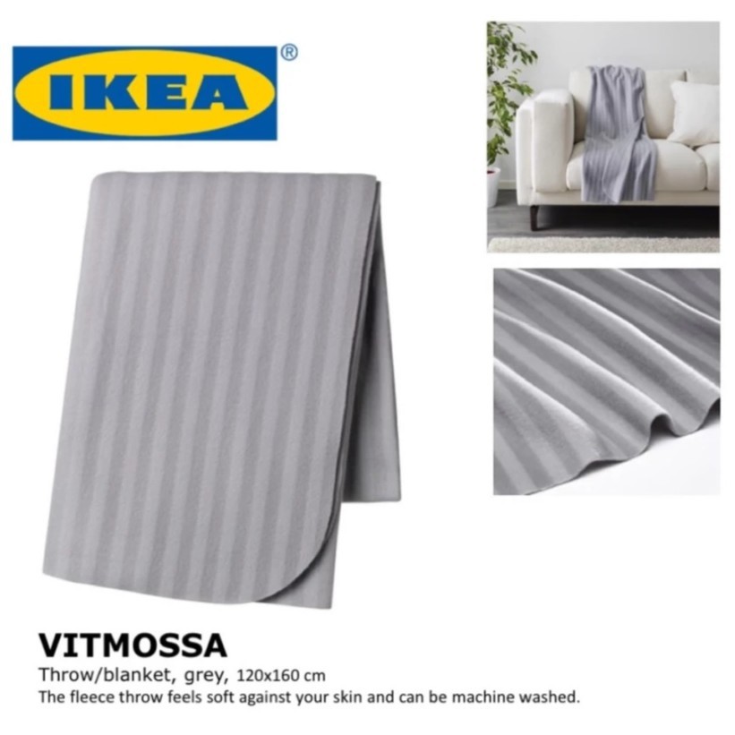 CHĂN IKEA Vitmossa -SỌC XÁM 160x120cm