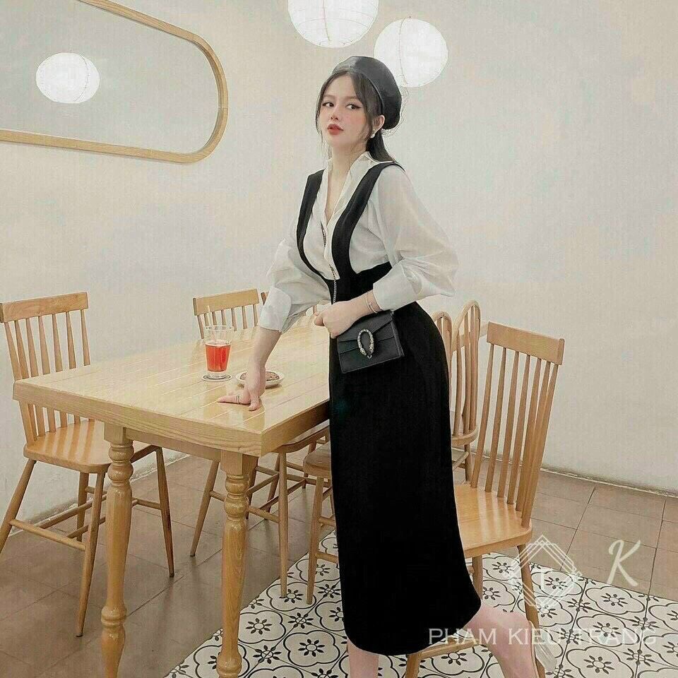 [Miễn Phí Ship 2022]SET YẾM HOTGIRL, VÁY TIỂU THƯ HÀN QUỐC ĐI HỌC, ĐI CHƠI PHỐI ÁO SƠ MI TAY PHỒNG DÀI SANG CHẢNH