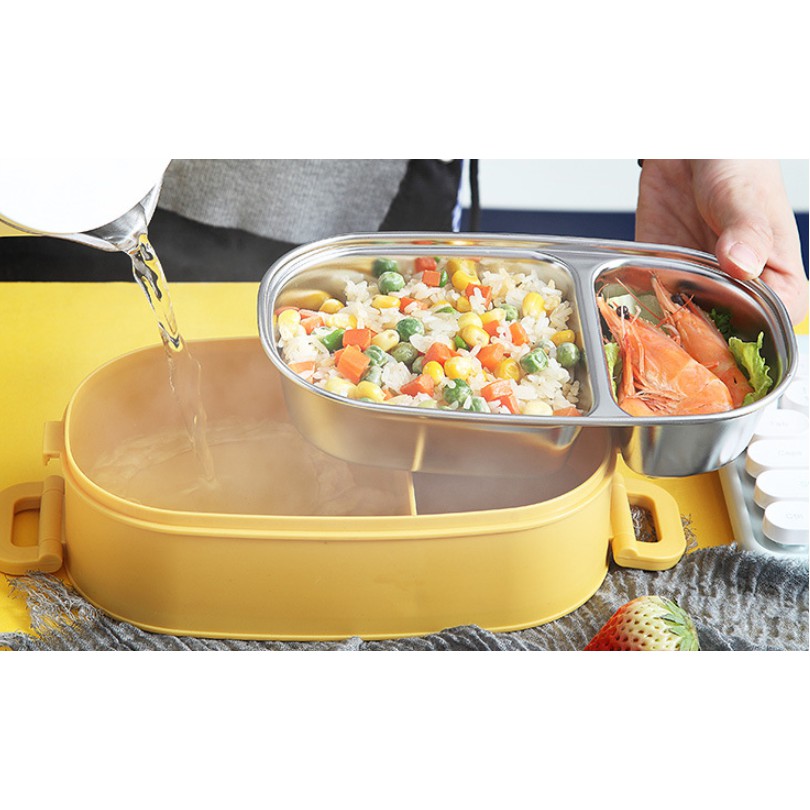 Hộp cơm văn phòng 2 tầng inox có quai xách tiện dụng, hộp cơm bỏ lồ vi sóng,hộp cơm băn phòng,hộp cơm | BigBuy360 - bigbuy360.vn