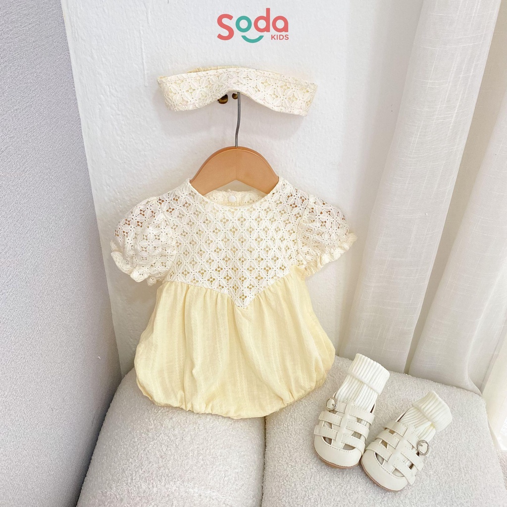Body bé gái SODA KIDS kèm băng đô, chất liệu vải thô thêu mềm phong cách tiểu thư Hàn Quốc