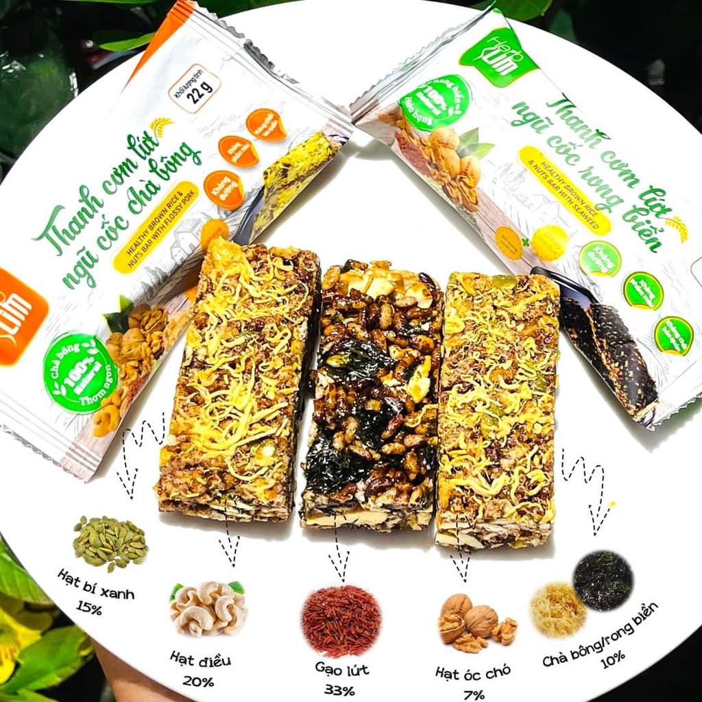 Thanh cơm gạo lứt thơm ngon, bổ dưỡng Herb Slim - Full Hộp (10 gói)